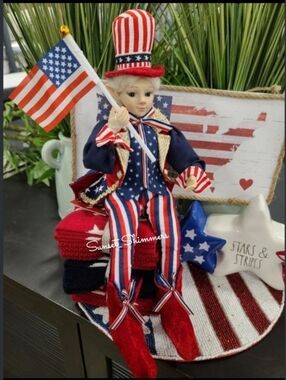July 4th Patriotic Red White Blue Elf Fairy Doll Shelf Sitter 16" Americana New